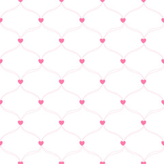 Cute seamless pattern with small pink hearts and soft lines, perfect for Valentine’s Day, love backgrounds, and romantic designs.