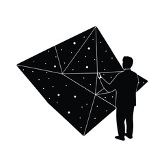 Silhouette vector silhouette of a man interacting with a geometric shape