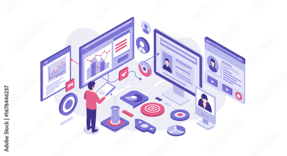 Aufkleber modern business analytics with isometric digital dashboard for data insights
