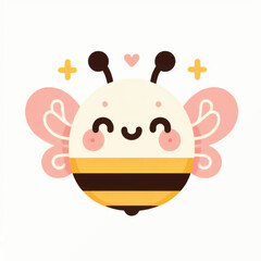 Adorable Cartoon Bee with Pink Wings and Heart Accents.