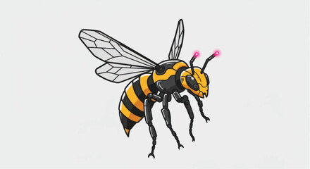 Cartoon Wasp Illustration with Yellow and Black Stripes.