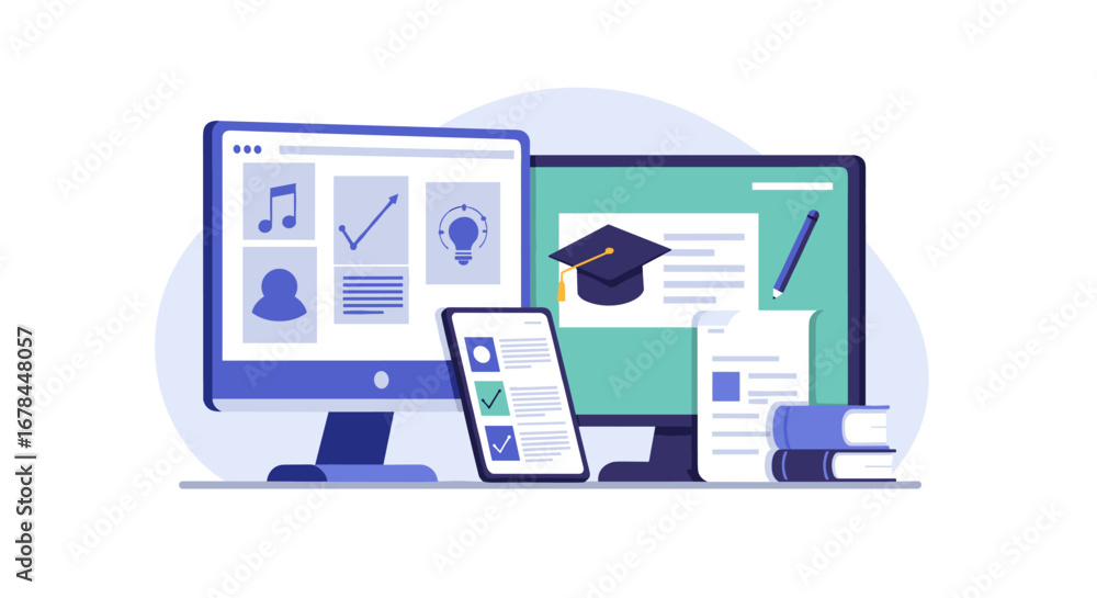 Poster digital learning environment with computers and educational materials