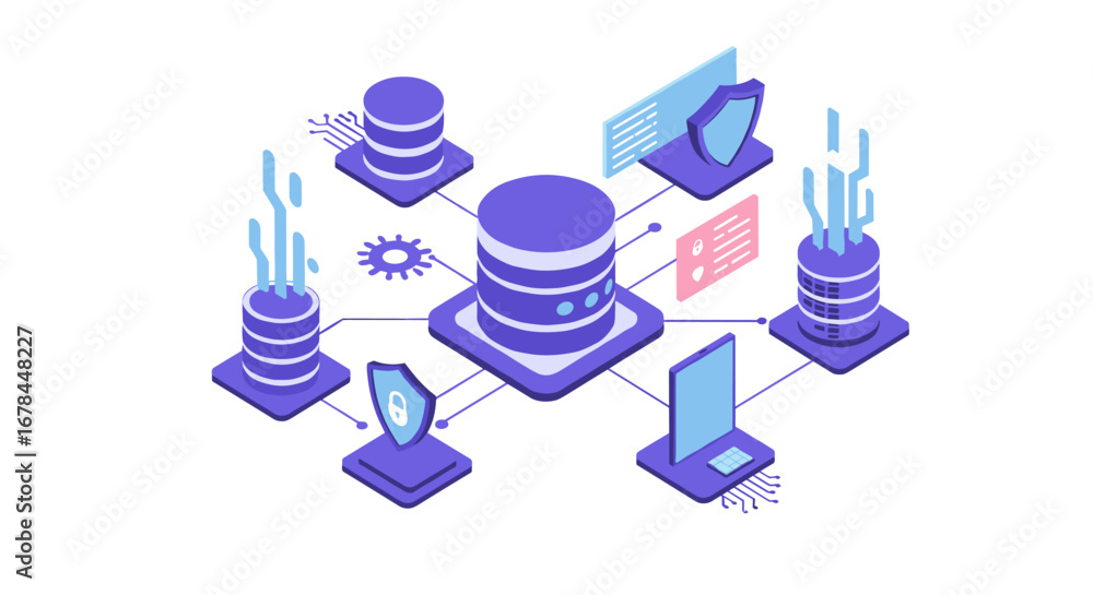 Aufkleber isometric data network design with secure storage and technology devices