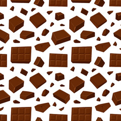 Brown Chocolate Cubes Blocks and Tile Seamless Pattern Food Design on White Background