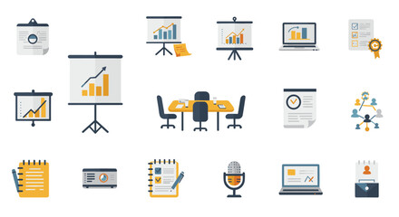 Fototapeta premium Flat design business icons for presentations and analytics