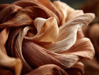 Close-up of dried, curled petals in warm browns and beiges