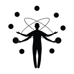Silhouette vector silhouette of a person juggling multiple balls