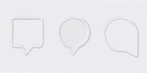 Three minimalist speech bubbles in different shapes with a subtle textured effect on a light gray background