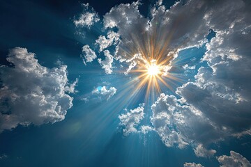 Sunbeams piercing through clouds