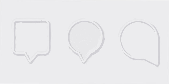 Three minimalist speech bubbles in different shapes with a subtle textured effect on a light gray background