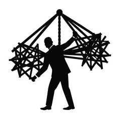 Silhouette vector man in suit carrying complex structure