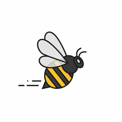 Cartoon bee flying with wings spread showing its stripes and antennae.