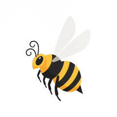 Cartoon Bee Illustration with Yellow and Black Stripes on White Background.