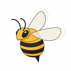 Cute cartoon bee flying with wings blurred.