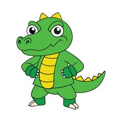 A cartoon alligator in a karate uniform, Funny alligator cartoon characters wearing karate uniform