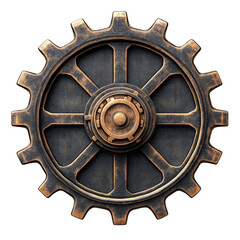 Ornate bronze gear wheel detailed design industrial steampunk style