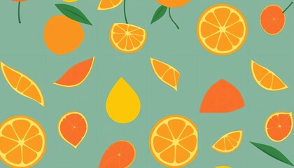 Abstract geometric citrus fruit pattern in Bauhaus style, minimal vector illustration, floral, lemon