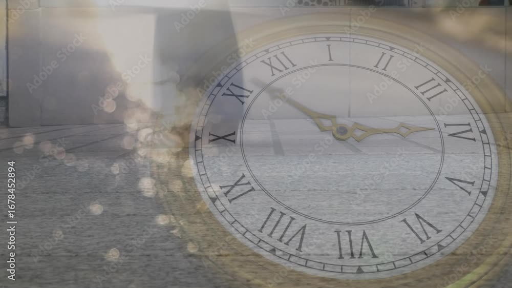Poster animation of solar system planets and space over field and clock ticking