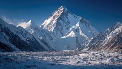 Majestic snow-capped peak, vast glacier landscape