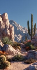 Desert mountain landscape with cacti
