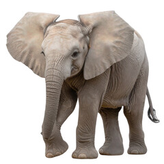 Obraz premium A massive African elephant with large ears and prominent tusks is isolated on a white background