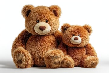 Obraz premium Two teddy bears, large and small, sit side-by-side