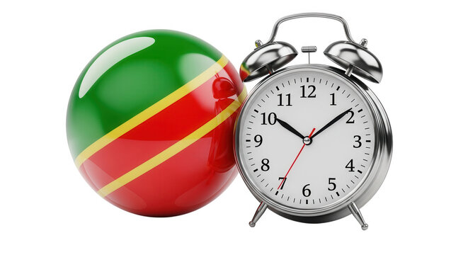 Time in republic of the congo with flag and alarm clock isolated on transparent background - Powered by Adobe