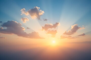 Obraz premium Sunset sky background. Blue sky with golden light and clouds with soft blur motion effect backgrounds. Sky clouds backdrop.