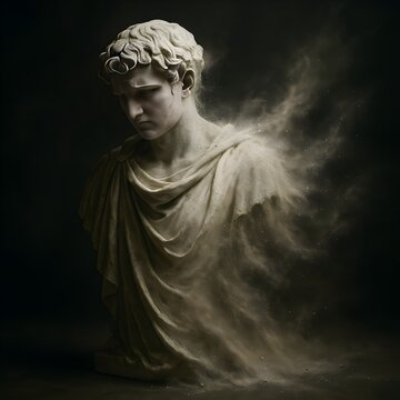 Ethereal Male Statue Disintegrating into Dust