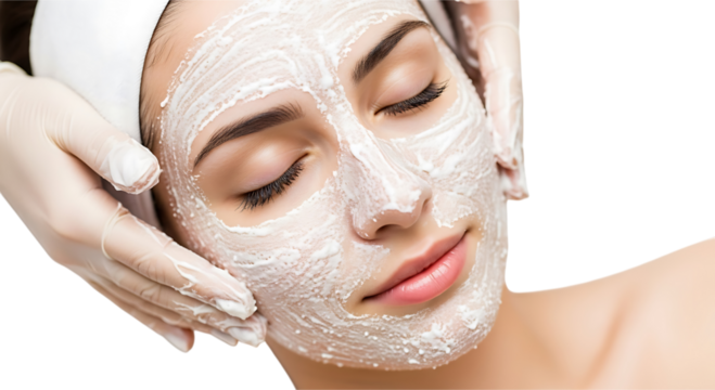 Woman receiving a facial mask treatment at a spa