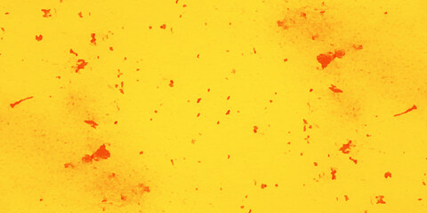Abstract pattern with a bright yellow background and scattered red-orange splashes of varying sizes and shapes.
