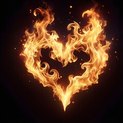 Burning Heart - Fiery Heart Shape in Flames on Dark Background &ndash; Passion and Energy Concept