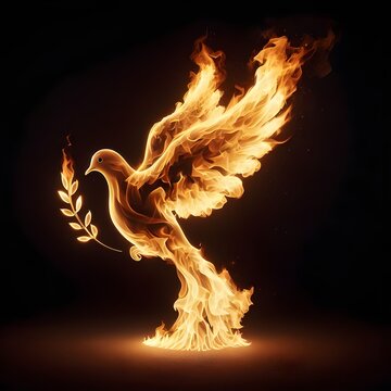 Fiery peace dove in the dark