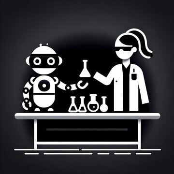 laboratory automation and AI - black and white illustration