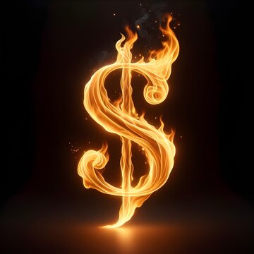 Fiery Dollar Sign in Flames on Dark Background &ndash; Symbol of Wealth, Risk, and Power