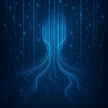 Datenkrake - octopus as Abstract Digital Data Flow with Binary Code and Blue Network Streams
