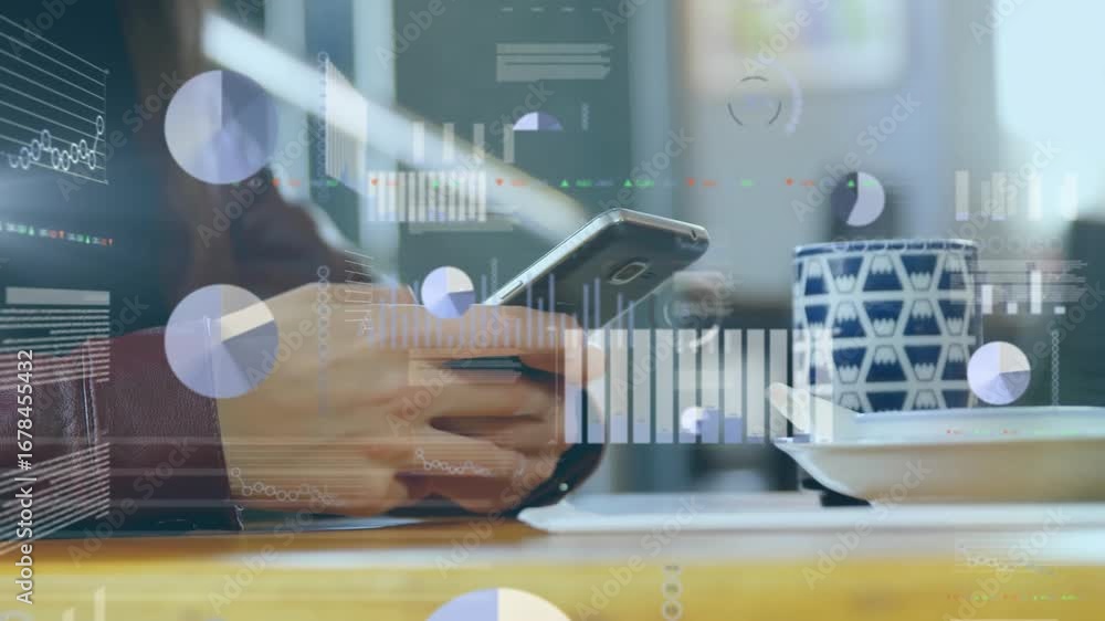 Poster digital interface with data processing against businessman and businessman working in nature
