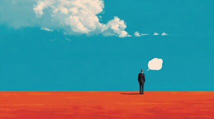 Pixelated Man Contemplating in Red Desert Landscape