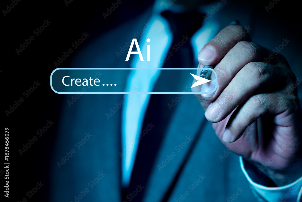 Poster ai prompt in chat screen. customer using online service with digital ai chatbot interface. artificia