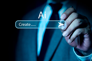 AI prompt in chat screen. Customer using online service with digital AI chatbot interface....
