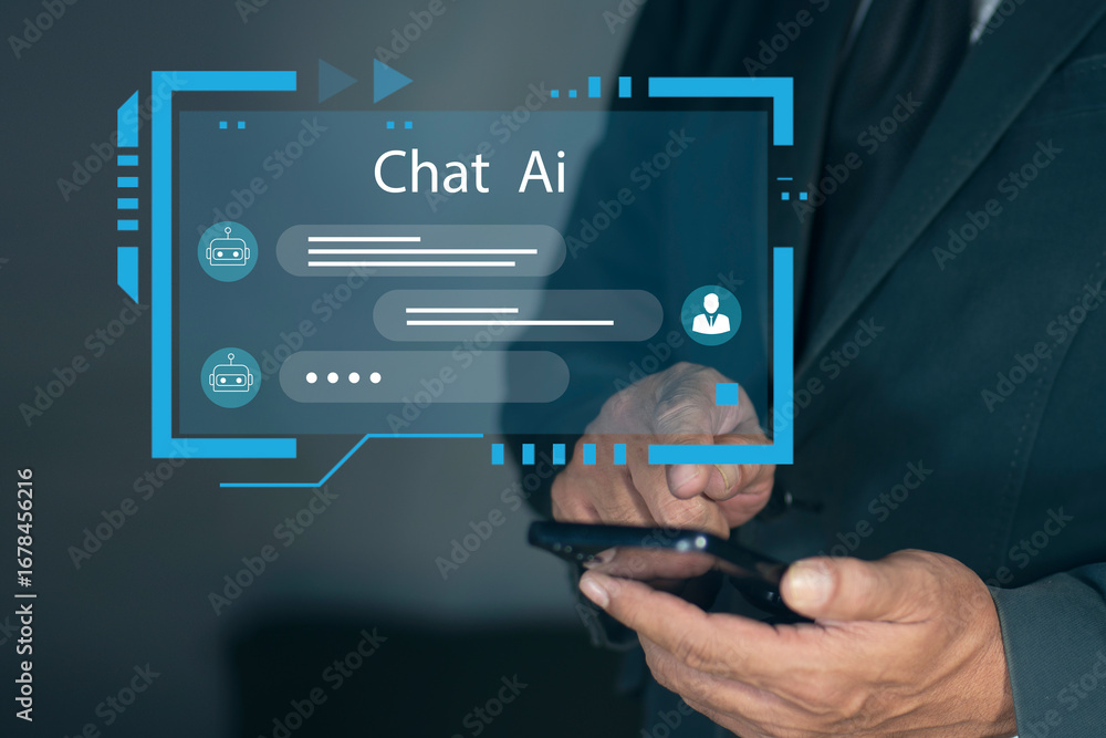 Poster ai chatbot intelligent digital customer service application concept, customer using online service w