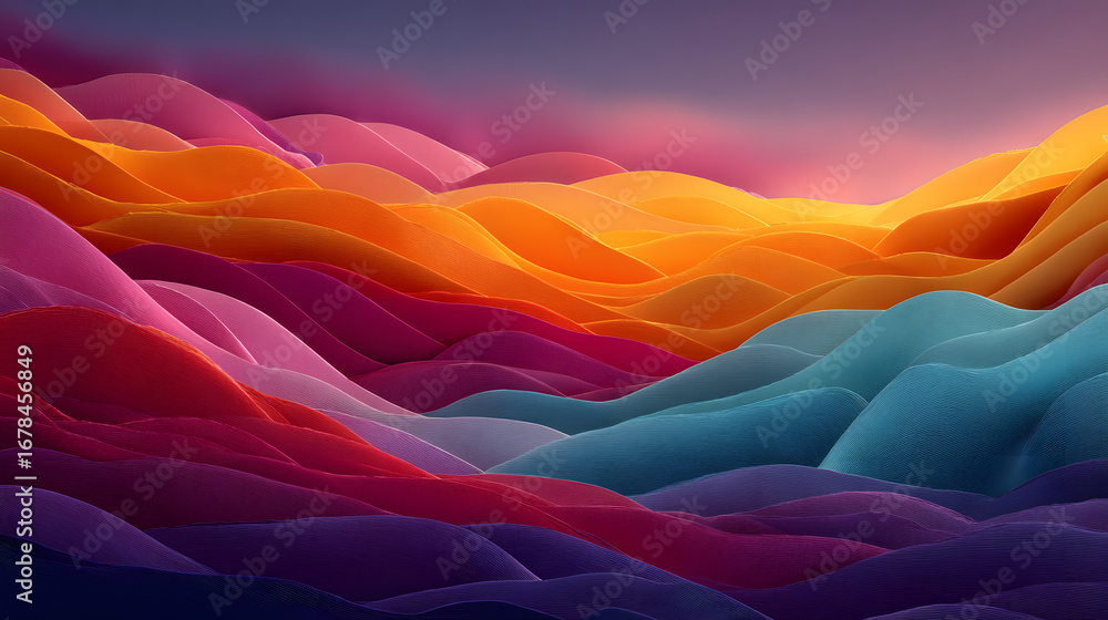 Poster abstract colorful layered waves on soft gradient bacground