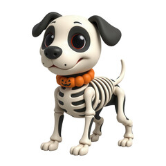 Cute Cartoon Skeleton Dog with Halloween Pumpkin Collar Accessory