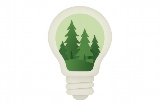 Paper cut light bulb protecting forest, promoting green energy and environmental conservation, with transparent background