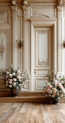 Naklejka premium Cream-toned room with floral arrangements