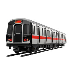 Modern subway train design sleek black white red color scheme on tracks