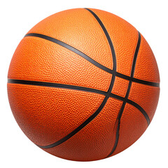 Fototapeta premium An orange leather basketball with black lines is isolated on a white background