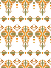 Abstract geometric seamless pattern. Geometry border set. Fantasy ornament of curved lines and geometry shapes. Seasonal pattern in autumnal colors on white background. Diagonal square mosaic tiles