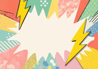 Colorful abstract frame with bold shapes and patterns