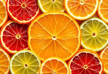 Fototapeta premium Precisely arranged citrus slices form a vibrant geometric pattern, composition, art
